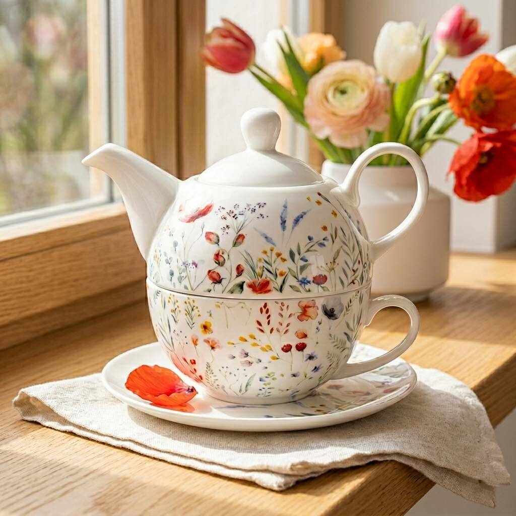 porcelánová čajová konvice s květy