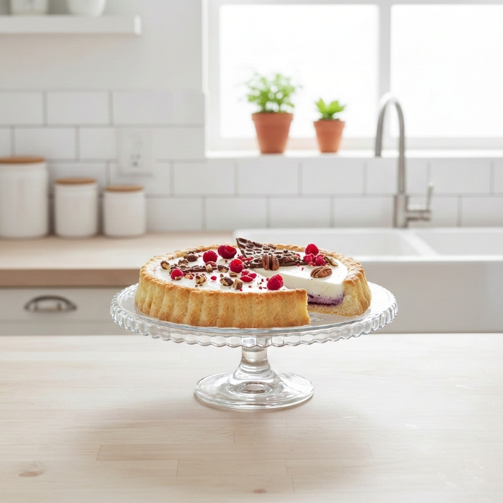 Citronový koláš na skleněném podnosu