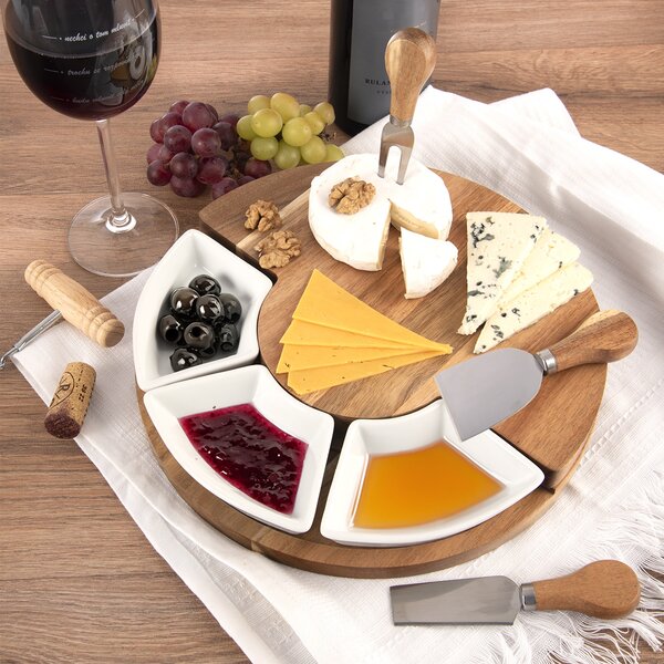 Krájecí prkénko s kráječi na sýr a miskami pr. 28 cm