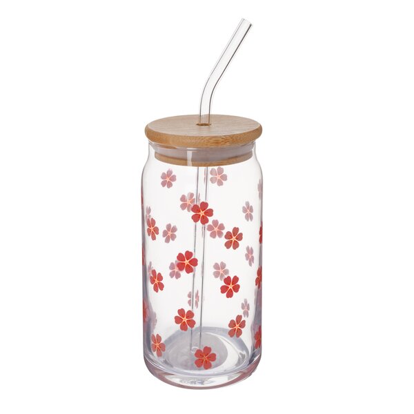 Sklenice s víčkem a brčkem 0,5 l 1 ks