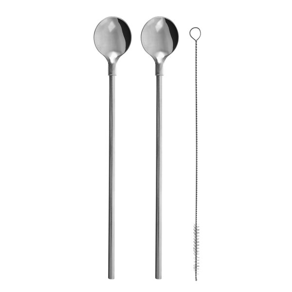 Koktejlová lžička s brčkem 2 ks + kartáček