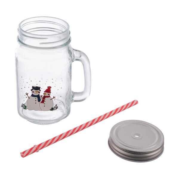 Sklenice Straw s víčkem a brčkem SNĚHULÁK 0,5 l