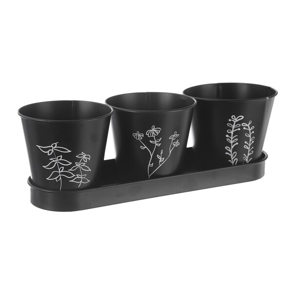 Květináč bylinky BLACK pr. 11cm 3 ks s podtáckem