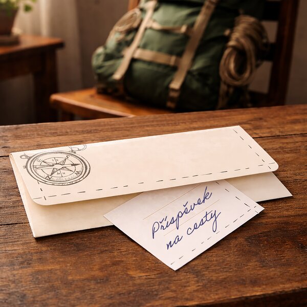 Papírová obálka kompas s vloženou kartičkou