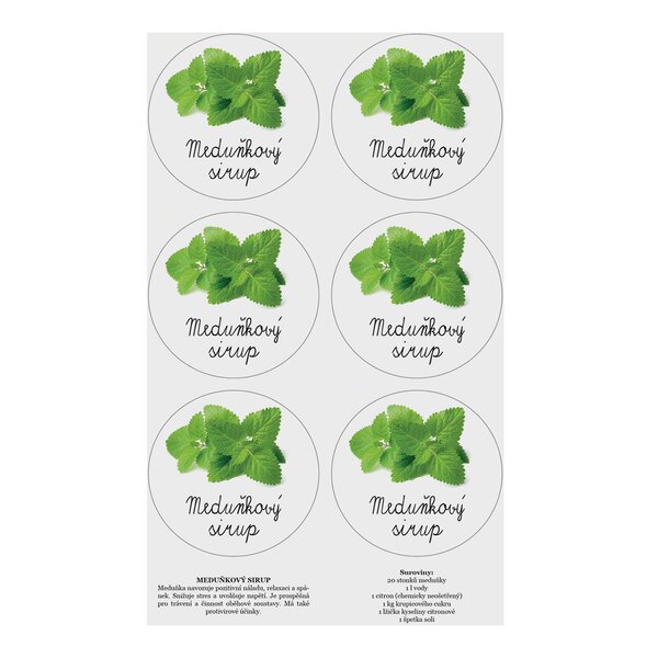 Samolepky na láhve Meduňkový sirup