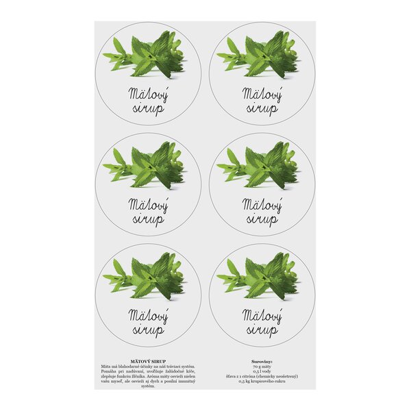 Samolepky na láhve Mätový sirup