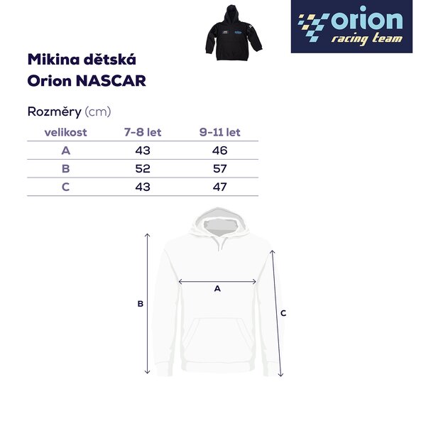 Mikina dětská s kapucí Orion NASCAR vel. 9-11 let