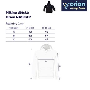 Mikina dětská s kapucí Orion NASCAR vel. 9-11 let
